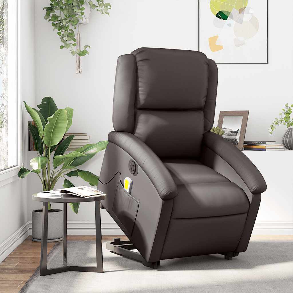 vidaXL Electric Stand up Massage Recliner Chair Dark Brown Real Leather