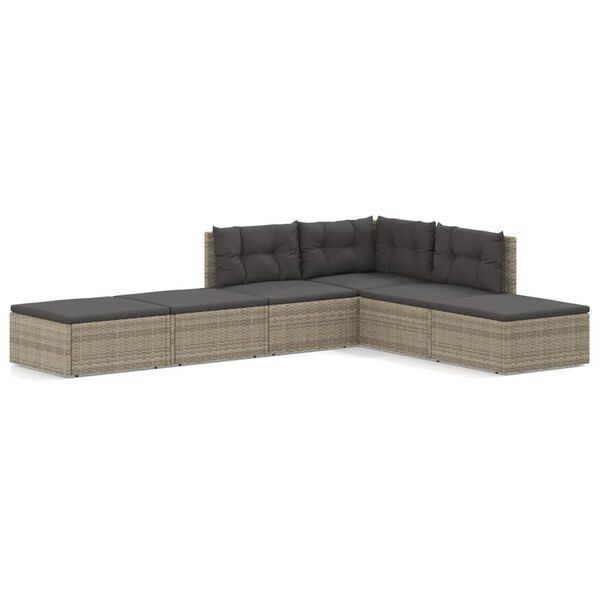 vidaXL 6 Piece Garden Lounge Set with Cushions Grey Poly Rattan