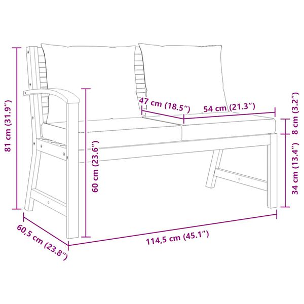 vidaXL Garden Bench 114.5 cm with Cream Cushion Solid Acacia Wood