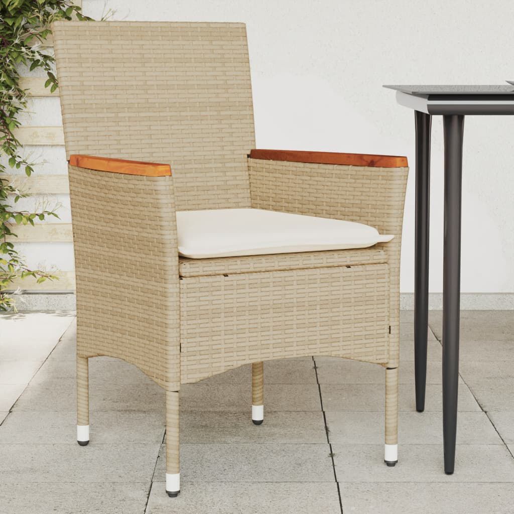 vidaXL Garden Chairs with Cushions 2 pcs Beige Poly Rattan