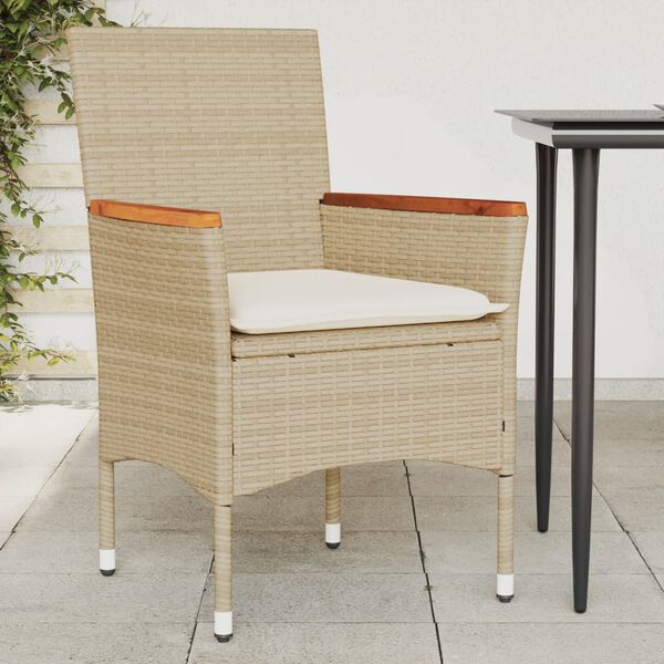 vidaXL Garden Chairs with Cushions 2 pcs Beige Poly Rattan