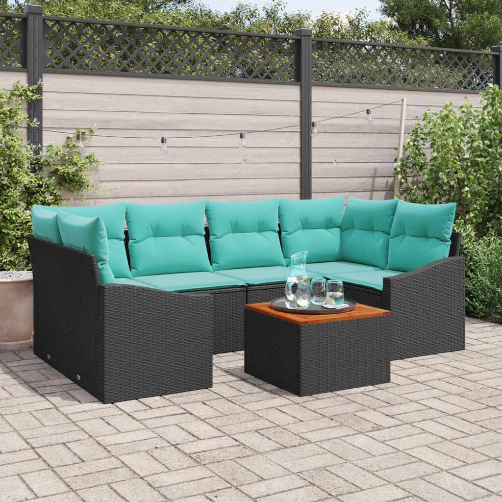 vidaXL Garden Sofa Set 7 pcs Black, turquoise