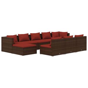vidaXL 10 Piece Garden Lounge Set with Cushions Brown Poly Rattan