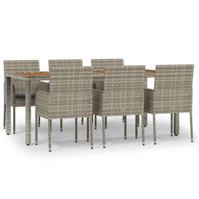 vidaXL 7 Piece Garden Dining Set with Cushions Grey Poly Rattan