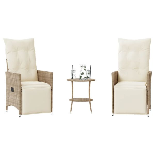 vidaXL 3 Piece Bistro Set with Cushions Beige Poly Rattan