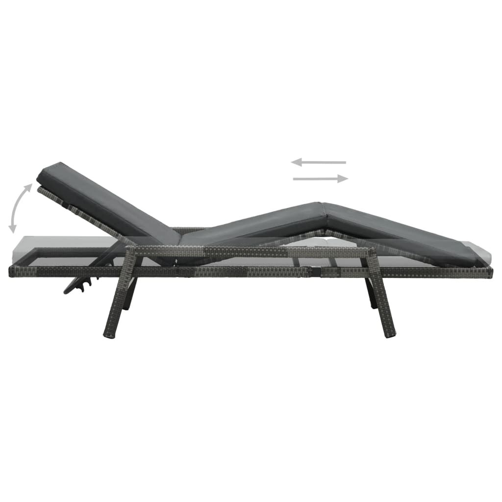 vidaXL Sun Lounger with Cushion Poly Rattan Grey