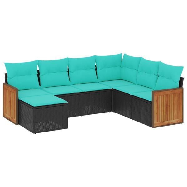 vidaXL 7 Piece Garden Sofa Set with Cushions Black Poly Rattan