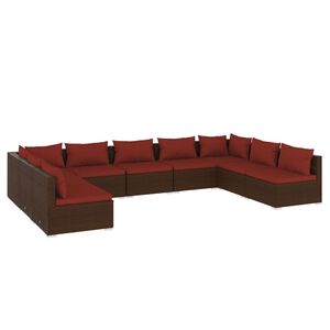 vidaXL 9 Piece Garden Lounge Set with Cushions Poly Rattan Brown