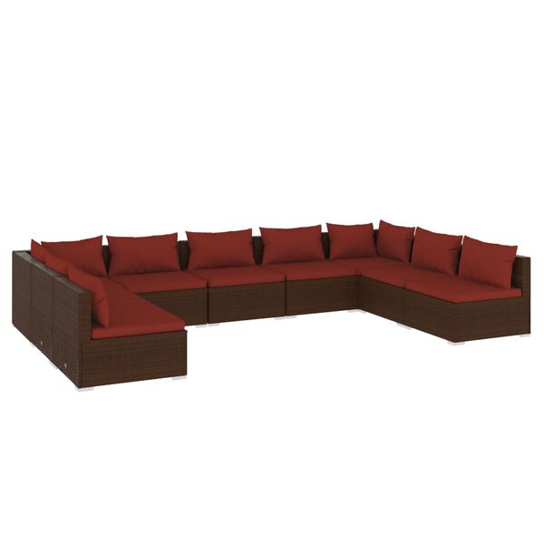 vidaXL 9 Piece Garden Lounge Set with Cushions Poly Rattan Brown