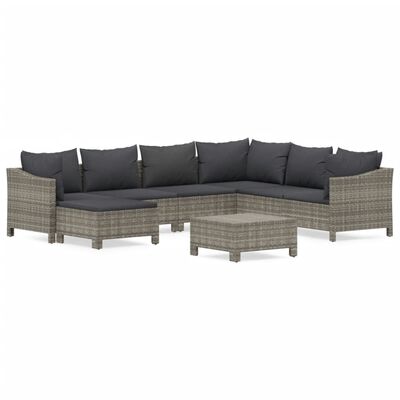 vidaXL 8 Piece Garden Lounge Set with Cushions Grey Poly Rattan