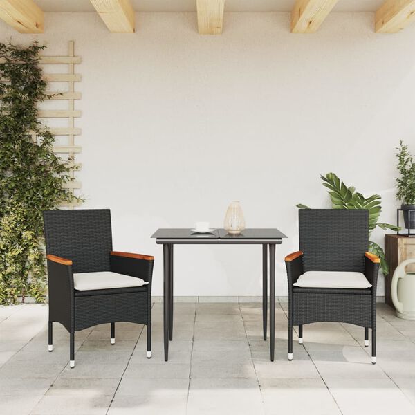 vidaXL Garden Chairs with Cushions 2 pcs Black Poly Rattan
