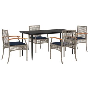 vidaXL 5 Piece Garden Dining Set with Cushions Grey Poly Rattan