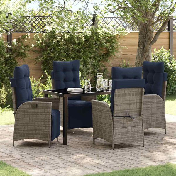 vidaXL Garden Dining Set with Cushion 5 pcs Grey and Black Rattan