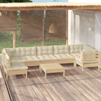vidaXL 8 Piece Garden Lounge Set with Cream Cushions Pinewood