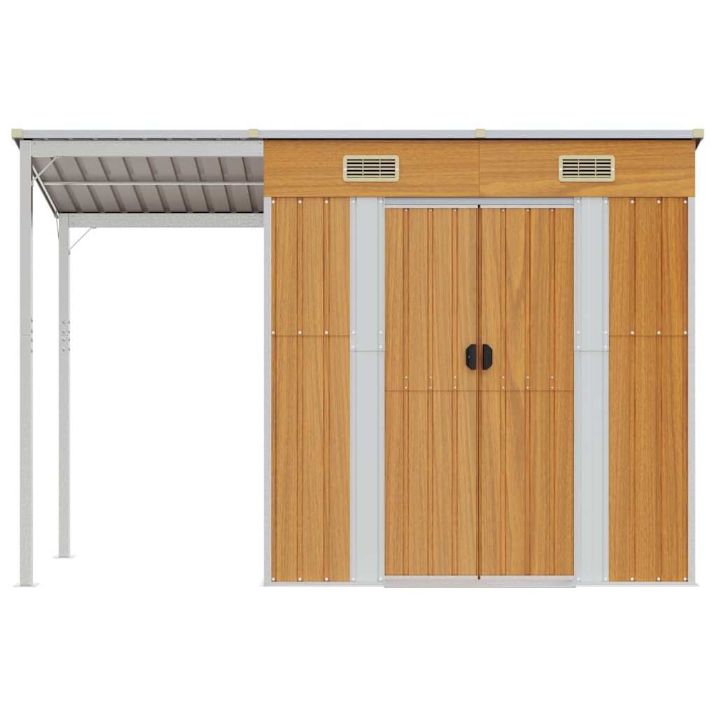 vidaXL Garden Shed with Extended Roof Light Brown 277x110.5x181cm Steel