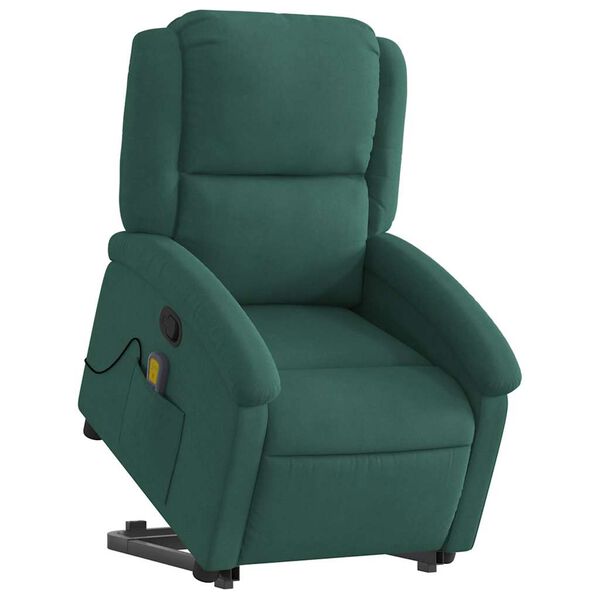 vidaXL Stand up Massage Recliner Chair Dark Green Velvet