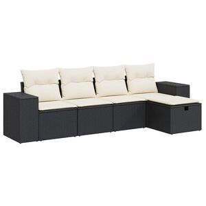 vidaXL 5 Piece Garden Sofa Set with Cushions Black Poly Rattan
