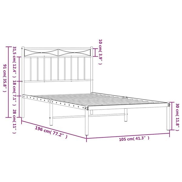 vidaXL Metal Bed Frame without Mattress with Headboard Black 100x190cm