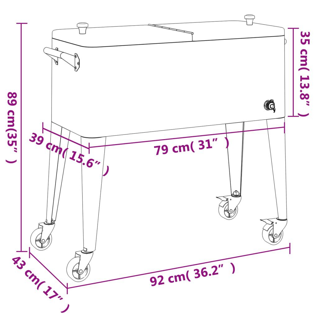 vidaXL Cooler Cart with Wheels Red 92x43x89 cm
