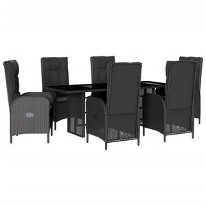 vidaXL 7 Piece Garden Dining Set with Cushions Grey Poly Rattan