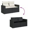 vidaXL Garden Sofa with Cushions 2-Seater Black Poly Rattan