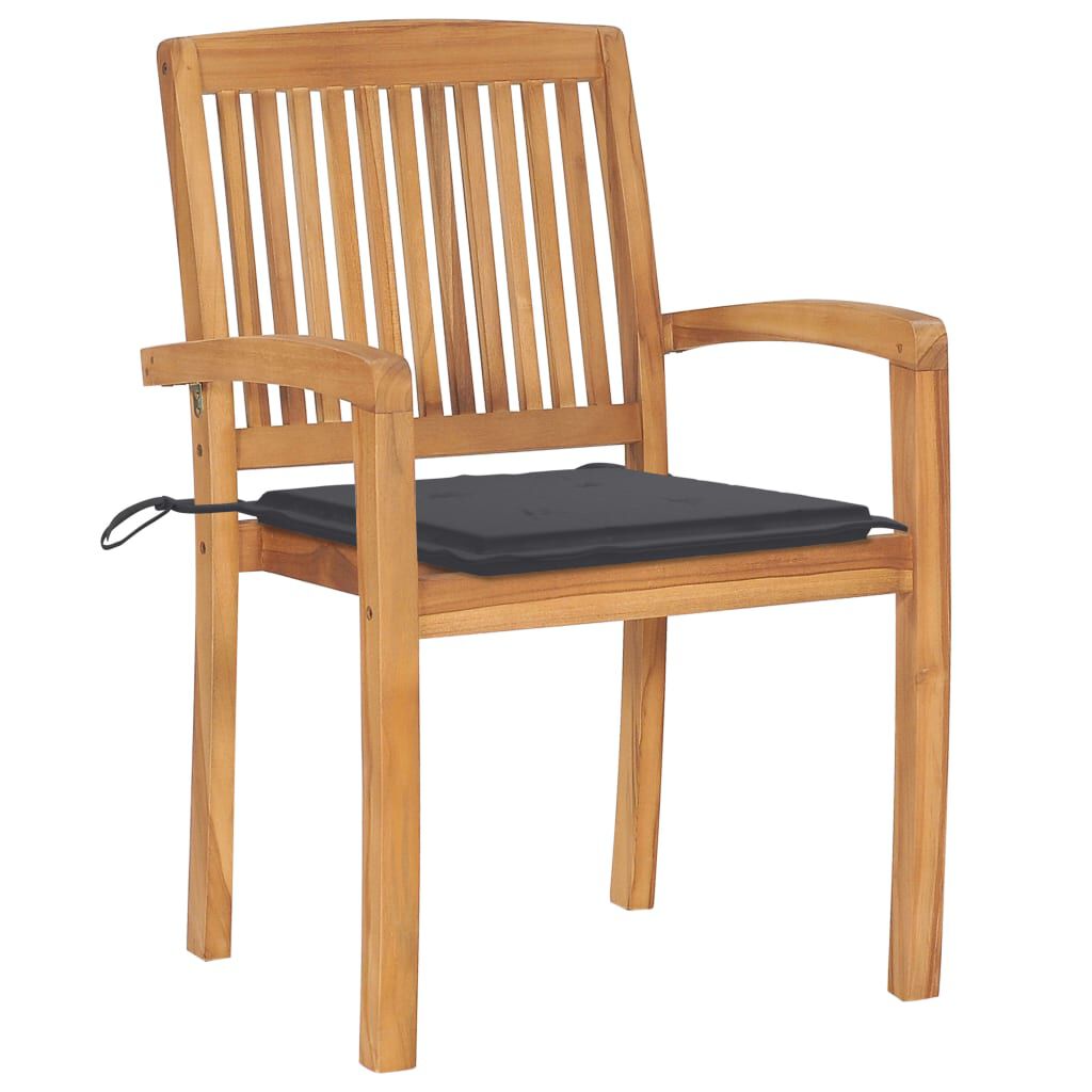 vidaXL Stacking Garden Chairs with Cushions 4 pcs Solid Teak Wood