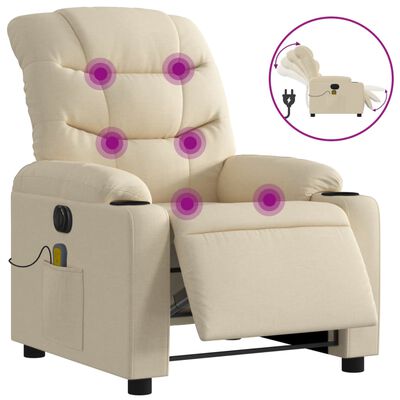 vidaXL Electric Massage Recliner Chair Cream Fabric