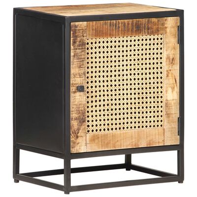 vidaXL Bedside Cabinet 40x30x50 cm Rough Mango Wood and Natural Cane