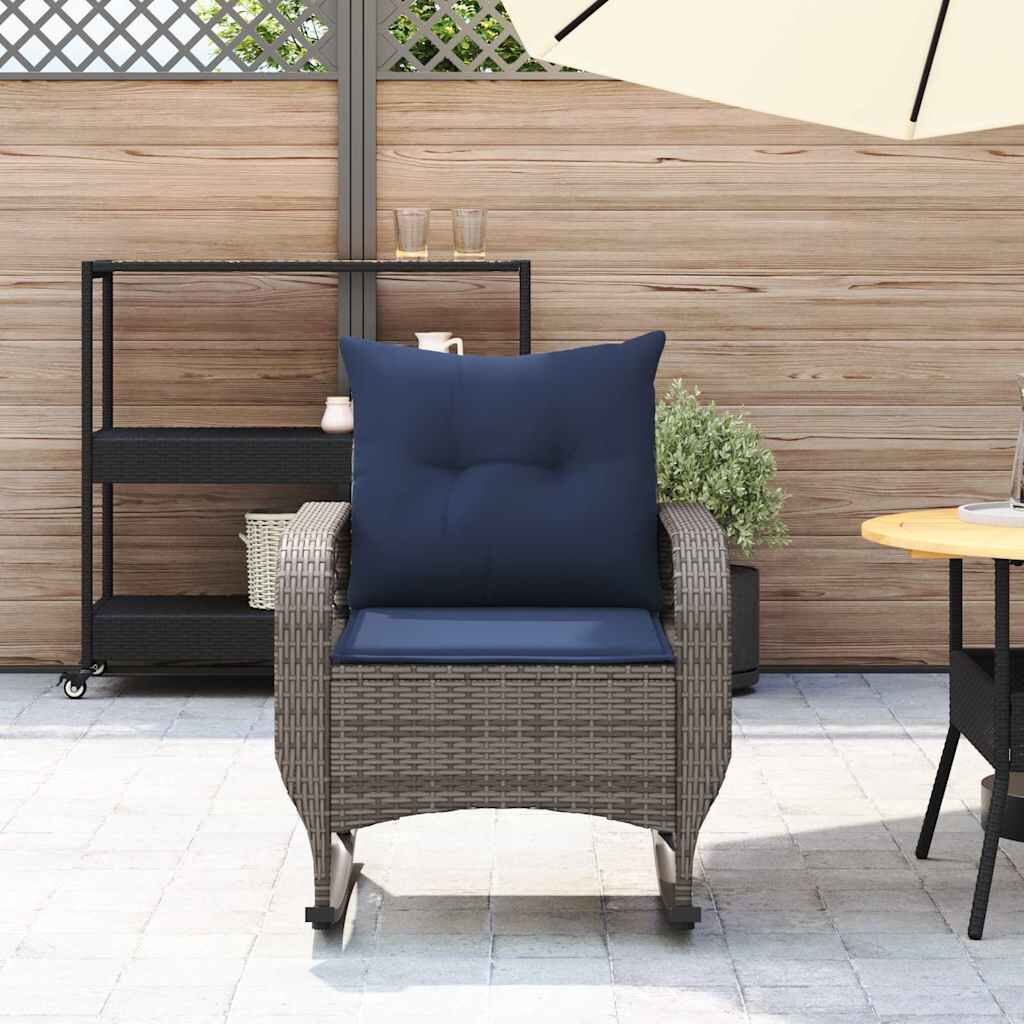 vidaXL Garden Rocking Chair with Cushions Grey Poly Rattan