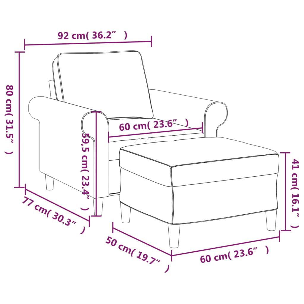 vidaXL Sofa Chair with Footstool Light Grey 60 cm Fabric