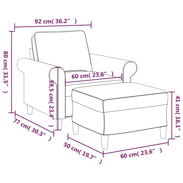vidaXL Sofa Chair with Footstool Light Grey 60 cm Fabric