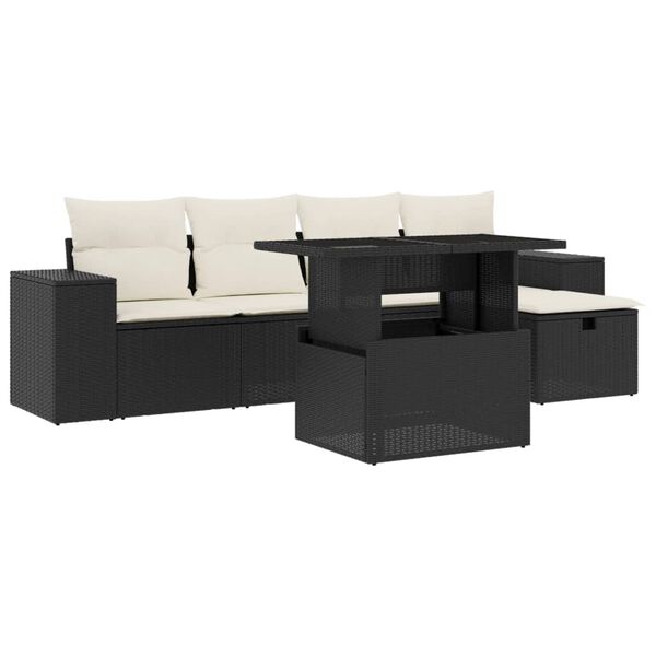 vidaXL 6 Piece Garden Sofa Set with Cushions Black Poly Rattan