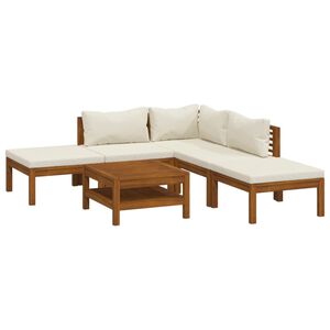 vidaXL 6 Piece Garden Lounge Set with Cream Cushion Solid Acacia Wood