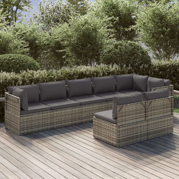 vidaXL 8 Piece Garden Lounge Set with Cushions Grey Poly Rattan