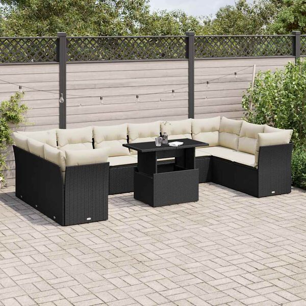 vidaXL 11 Piece Garden Sofa Set with Cushions Black Poly Rattan