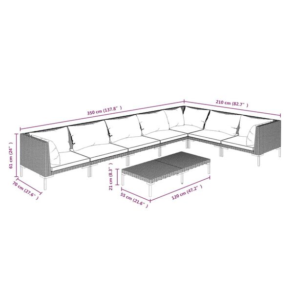 vidaXL 8 Piece Garden Lounge Set with Cushions Poly Rattan Dark Grey