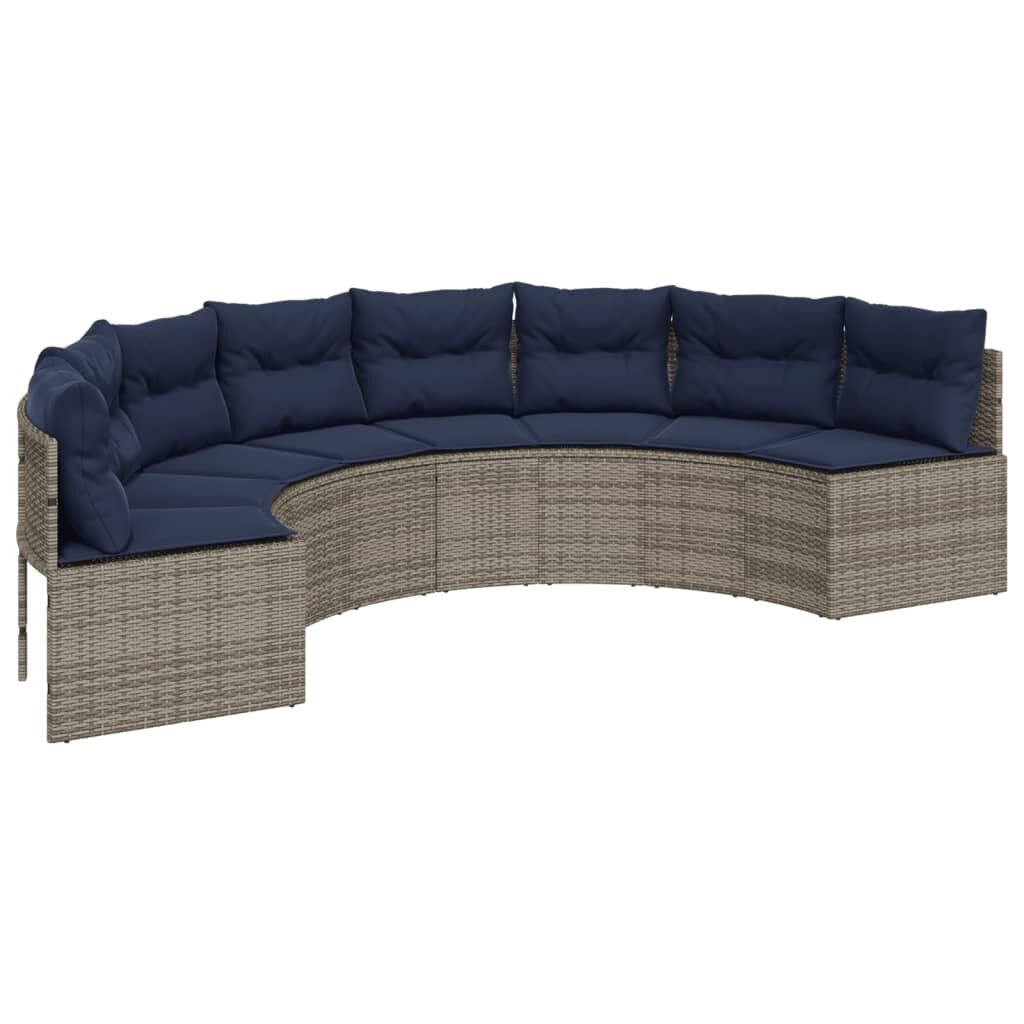 vidaXL Garden Sofa with Cushions Half-Round Grey Poly Rattan