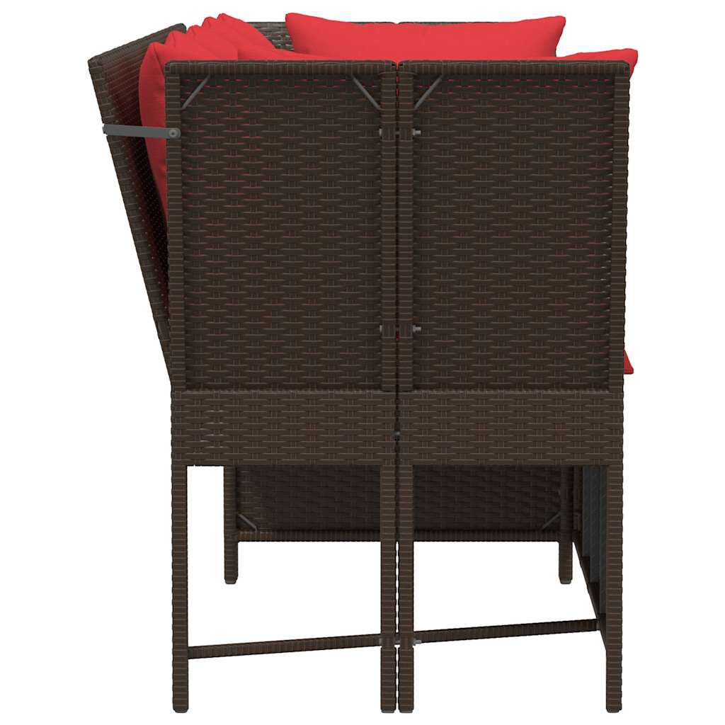 vidaXL Garden Sofa with Cushions Brown Poly Rattan