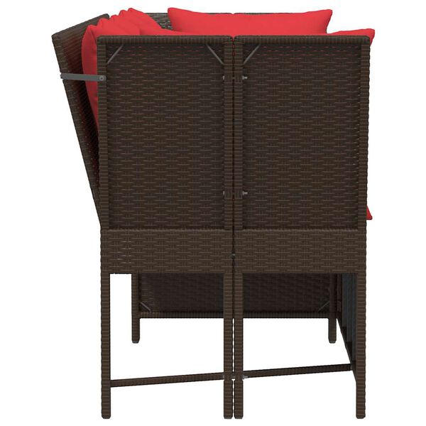 vidaXL Garden Sofa with Cushions Brown Poly Rattan