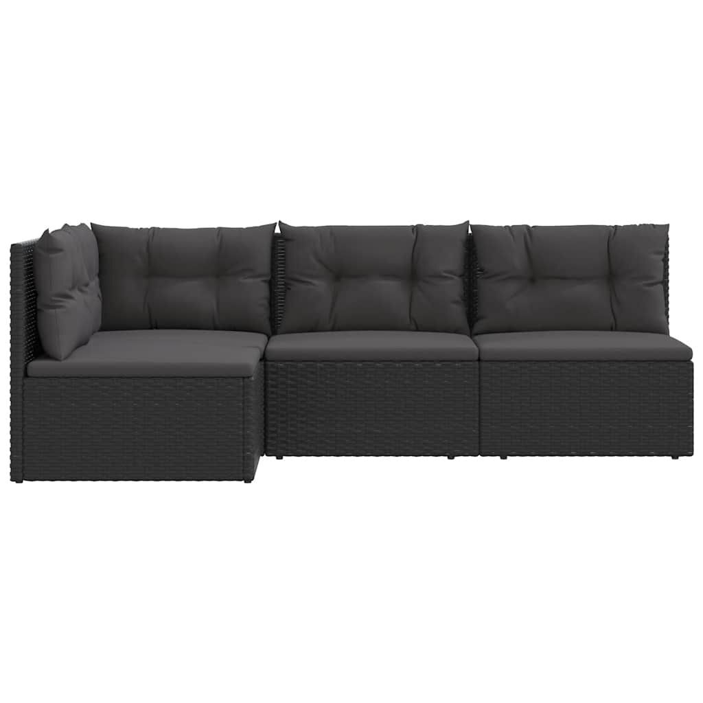 vidaXL 4 Piece Garden Lounge Set with Cushions Black Poly Rattan