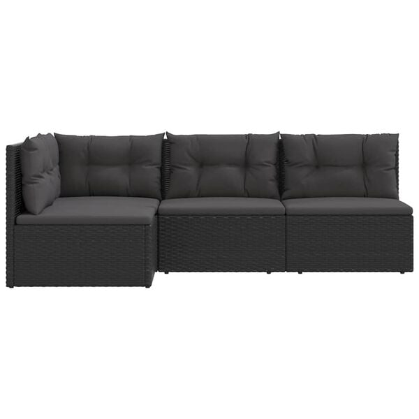vidaXL 4 Piece Garden Lounge Set with Cushions Black Poly Rattan