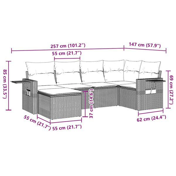 vidaXL 7 Piece Garden Sofa Set with Cushions Black Poly Rattan