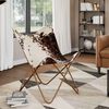 vidaXL Butterfly Chair Brown and White Real Cowhide Leather