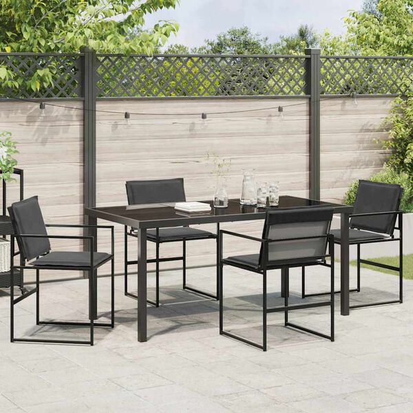 vidaXL Garden Dining Set 5 pcs Black Powder-Coated Steel