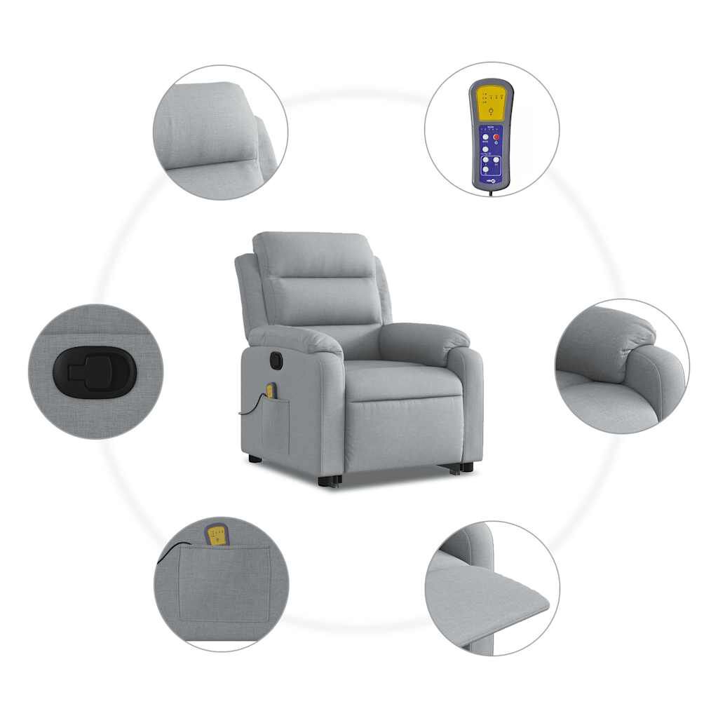 vidaXL Stand up Massage Recliner Chair Light Grey Fabric