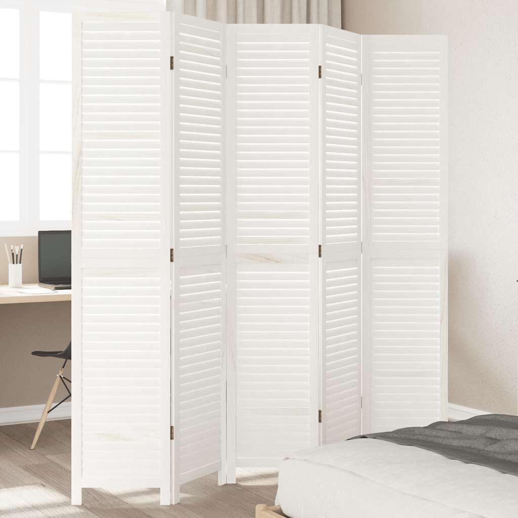 vidaXL Room Divider 5 Panels White Solid Wood Paulownia