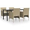 vidaXL 5 Piece Garden Dining Set with Cushions Beige and Black