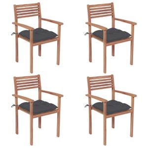 vidaXL Garden Chairs 4 pcs with Anthracite Cushions Solid Teak Wood