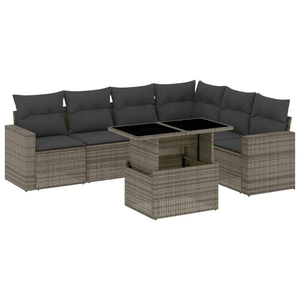 vidaXL 7 Piece Garden Sofa Set with Cushions Grey Poly Rattan