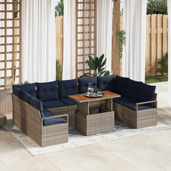 vidaXL Garden Sofa Set with Cushion with Storage 10 pcs Grey and Navy